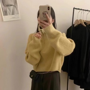 早秋半拉链短款高领毛衣女款新款爆款春秋季针织衫上衣