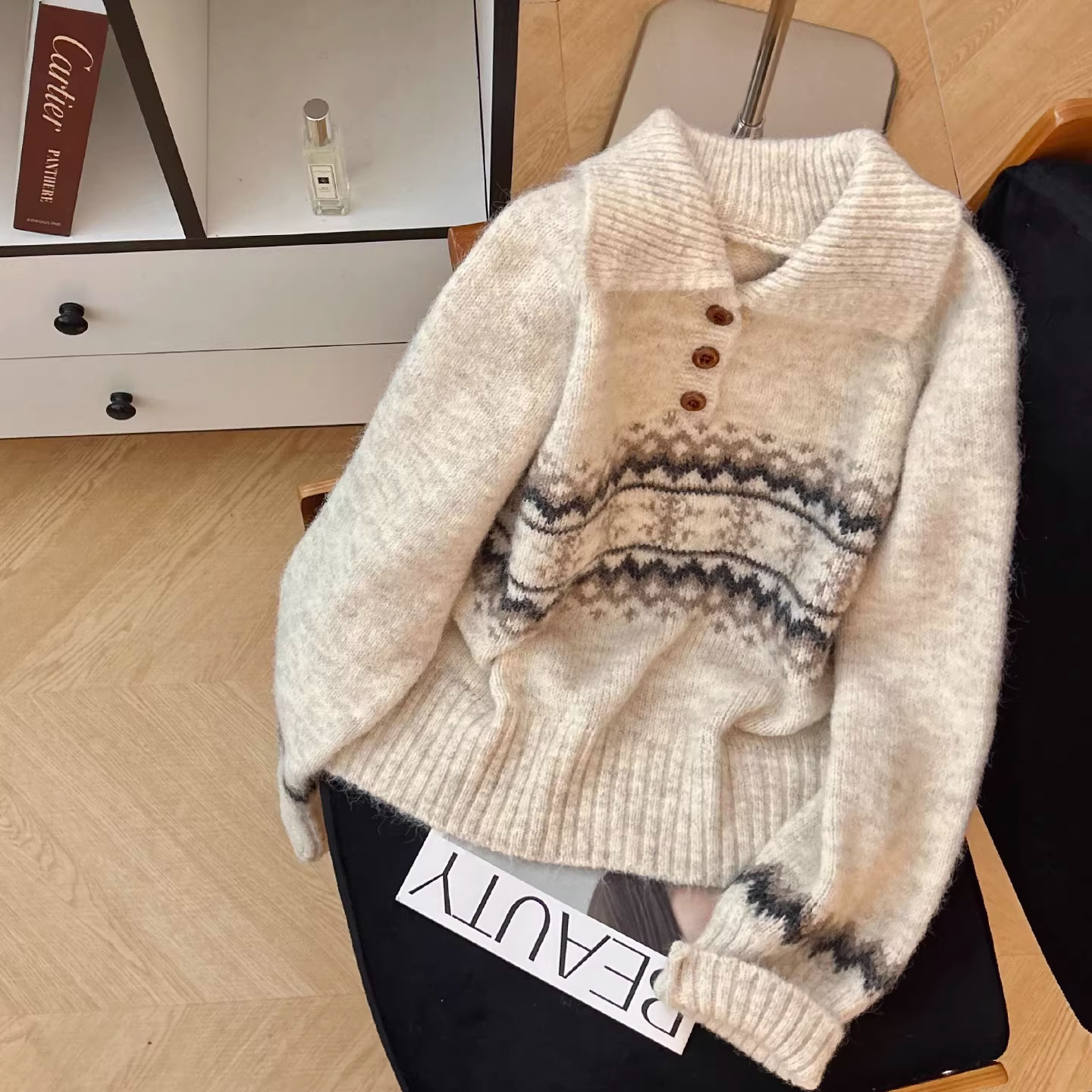费尔岛polo领加厚毛衣女秋冬