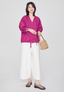 翠色嘉人2026春季时尚气质休闲袖口下摆可抽绳设计女上衣衬衣5051