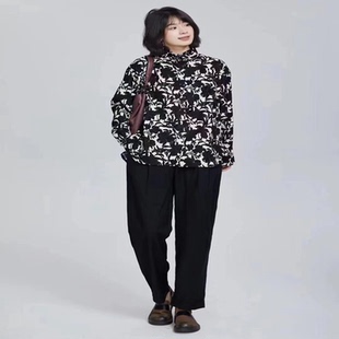 盘扣领口女上衣纯棉衬衫 复古文艺新中式 3458 新品 紫布语2026春季