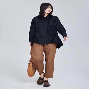 翠色嘉人2026春季文艺二侧可抽绳单排扣女前短后长上衣衬衫84028