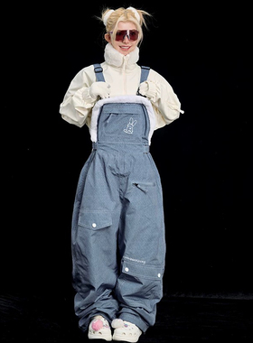 将军山滑雪服租赁，QLeo滑雪背带裤女加绒单板小个子套装，一套