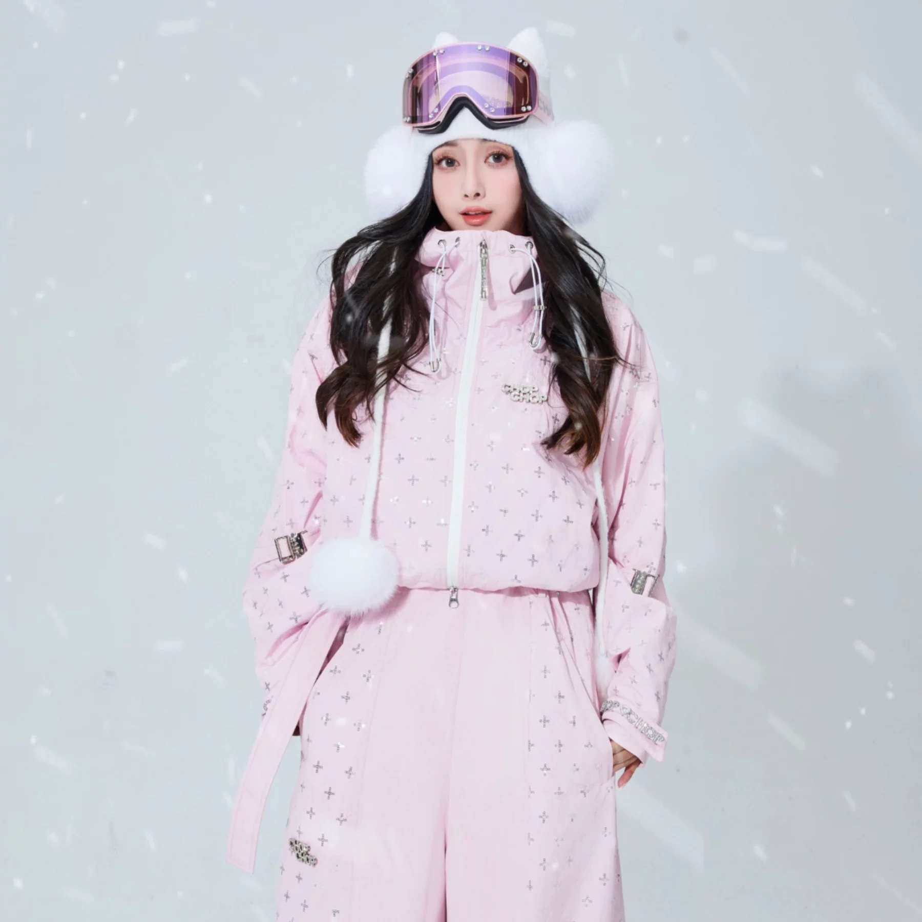 将军山雪服租赁，CHOPCHOP【粉雾星河】3L全压胶加绒亮片滑雪服