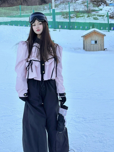 将军山雪服租赁，BCG粉色花苞连体滑雪服泡泡袖160-170/120斤内