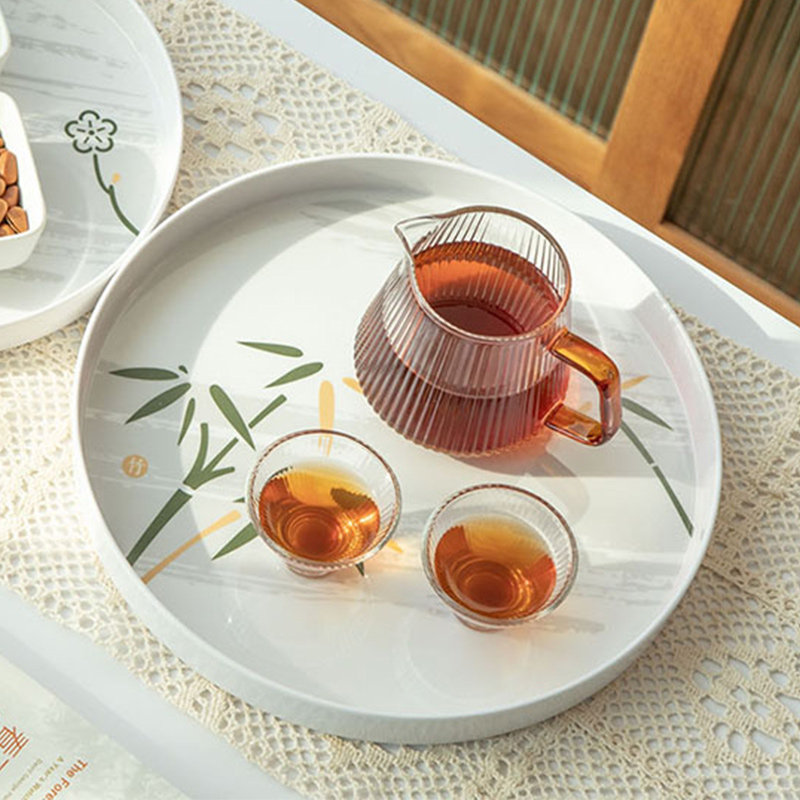 圆形托盘家用放茶杯客厅水杯子密胺茶盘长方形塑料茶放置杯盘