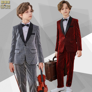 钢琴演出服小主持人英伦风庆典走秀礼服唱歌表演西装 男童西装 套装