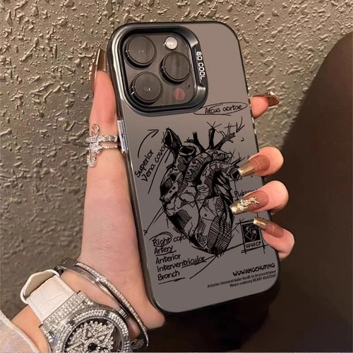 素描心脏适用苹果16promax彩银iPhone15pro手机壳14/13/12/11磨砂