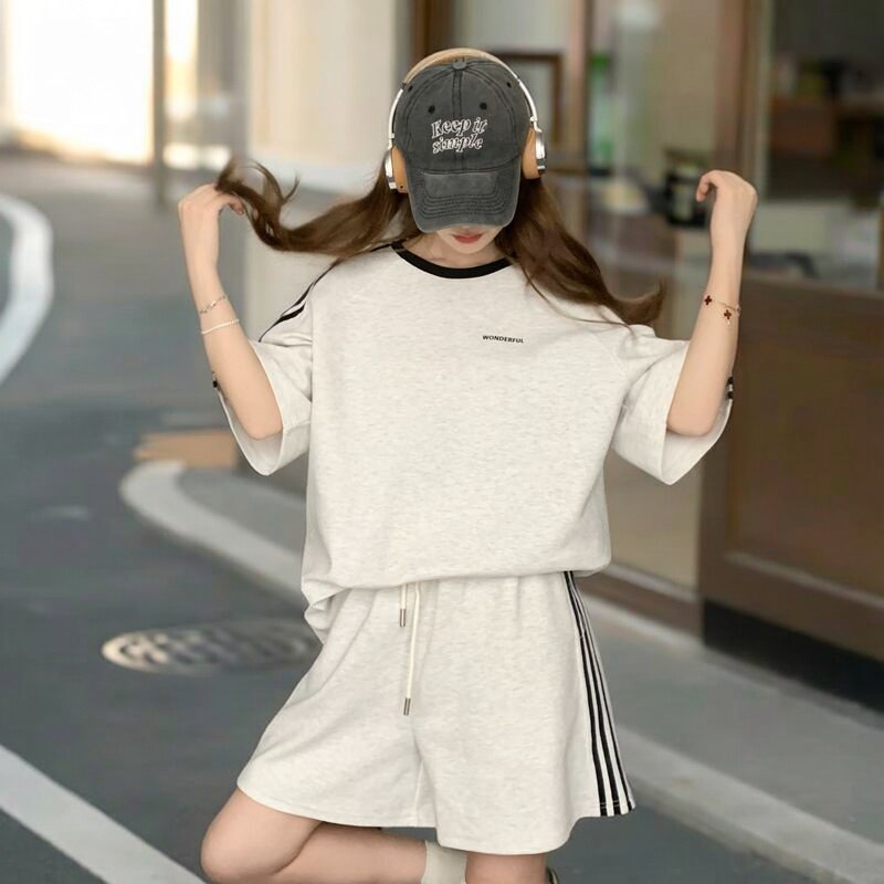 短袖运动套装女夏短裤跑步服时尚宽松显瘦韩版学生休闲两件套减龄