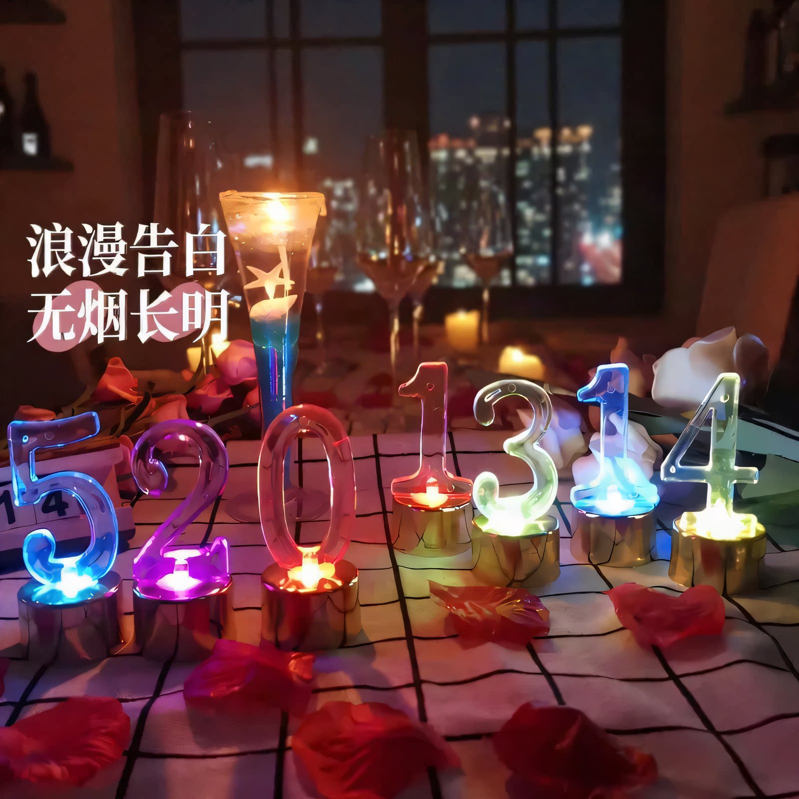 数字电子蜡烛LED电子灯 七彩灯金银底座烛光晚餐浪漫生日求婚道具