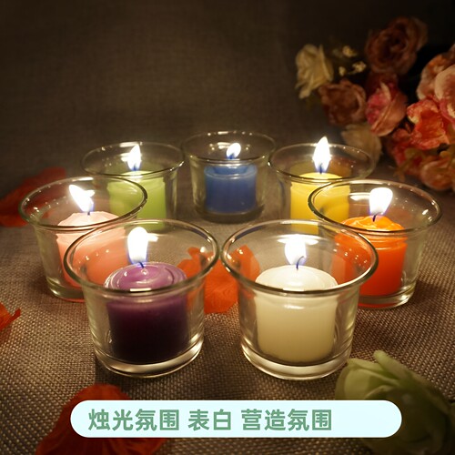 香薰防风小圆柱蜡浪漫玻璃杯精油无烟婚庆烛光生日 七夕表白蜡烛 - 封面