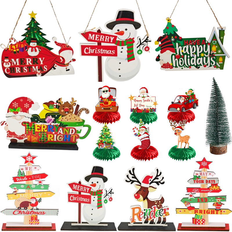 圣诞节装饰木质摆件圣诞树雪人挂