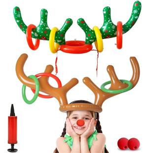 圣诞节装饰驯鹿充气头饰鹿角发箍投掷环接亲游戏道具儿童套圈玩具