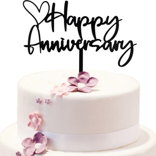 Happy Anniversary结婚周年纪念日蛋糕装饰插牌 周年庆甜品台插件