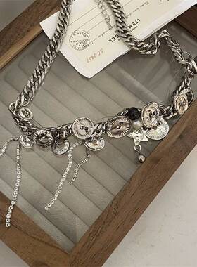 y2k辣妹元素流苏纽扣项链女高级设计感小众锁骨链2026新款颈链配