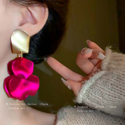 银针几何花朵流苏长款耳环欧美个性夸张耳坠小众设计感耳饰女