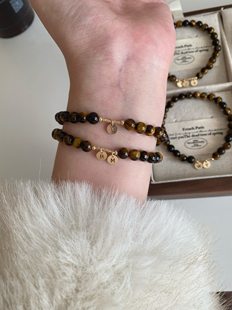 原创定制/美拉德系天然虎眼石手链女 字母定制礼物定制