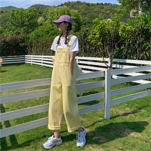 Real photo, real price, attractive cream yellow, thin, straight tube, wide leg pants, fashionable and loose jeans, strap pants