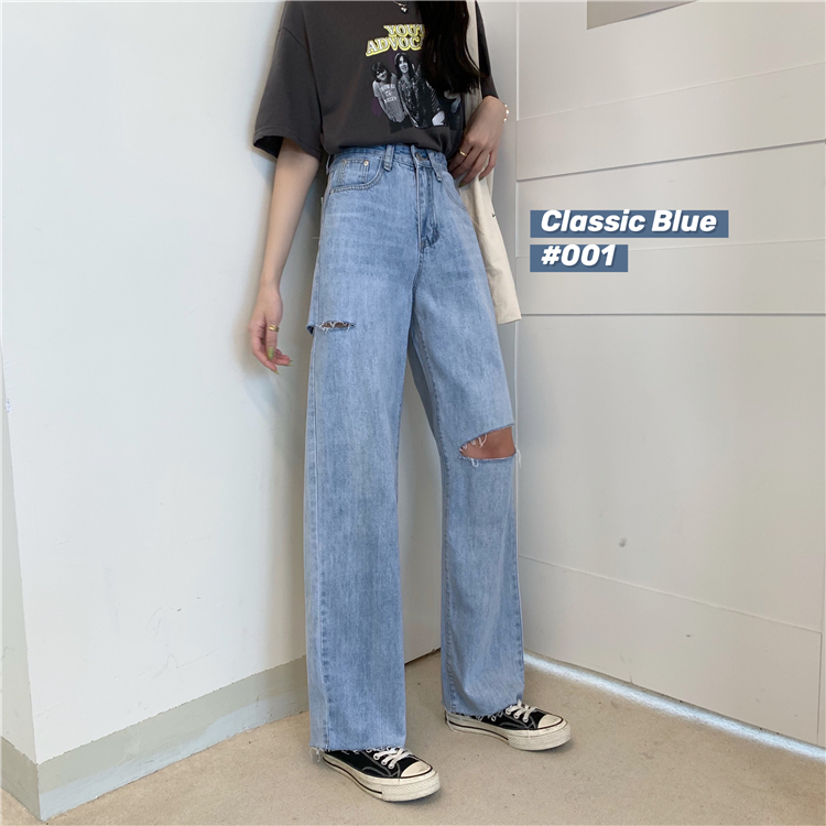 Real shot real price ා raw edge cut jeans loose hole wide leg mopping casual pants