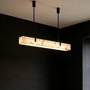 天然云石餐厅吊灯设计师全铜轻奢一字长条餐桌茶室饭厅中岛吧台灯