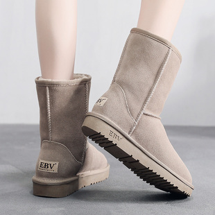 2025年秋冬季新款真皮雪地靴女皮毛一体面包棉鞋子休闲百搭反季