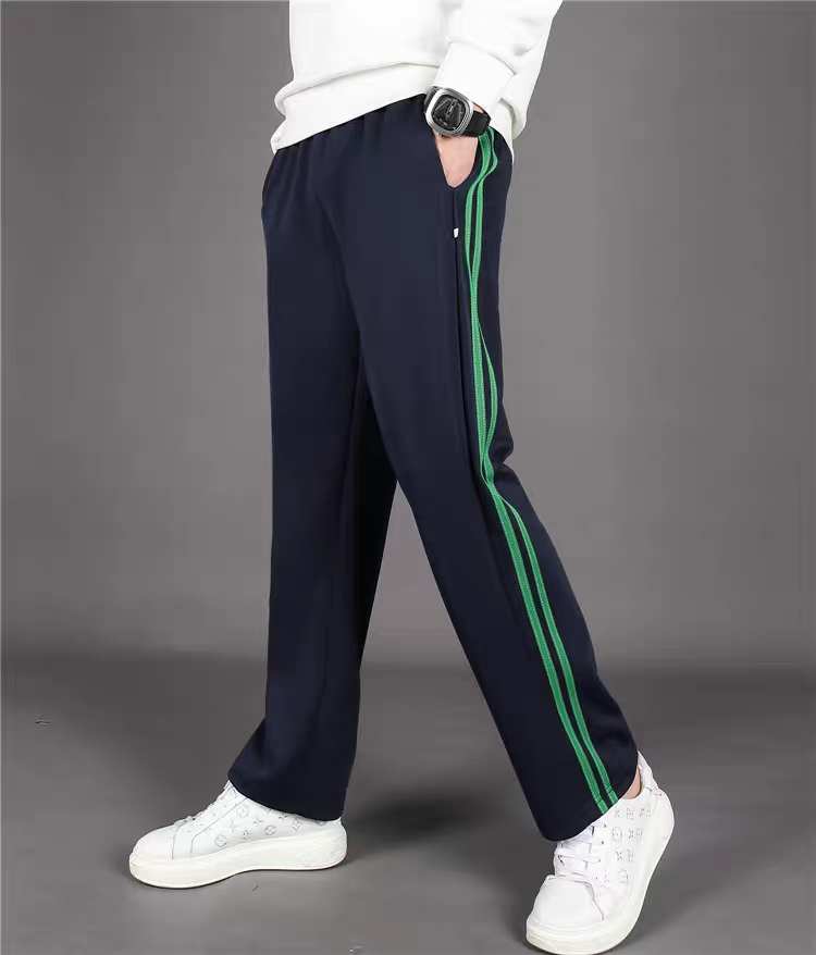 双深绿条藏蓝色校服裤子直筒宽松高中小学生运动裤白绿条男女学生