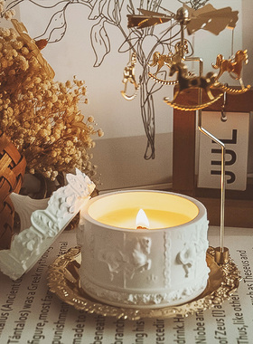 旋转木马香薰蜡烛台送女生同学闺蜜生日礼物卧室持久淡香氛走马灯