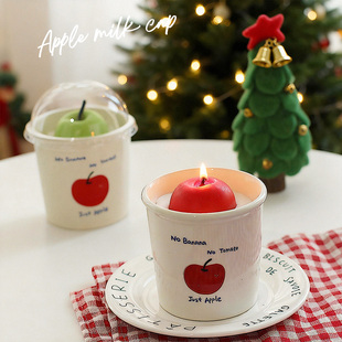 可爱苹果奶盖香薰蜡烛卡通圣诞节苹安果造型装 饰家居摆件礼物