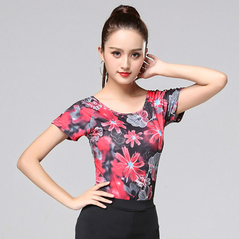 夏季新款短袖拉丁舞上衣摩登交谊舞蹈形体国标练功服装女成人舞衣