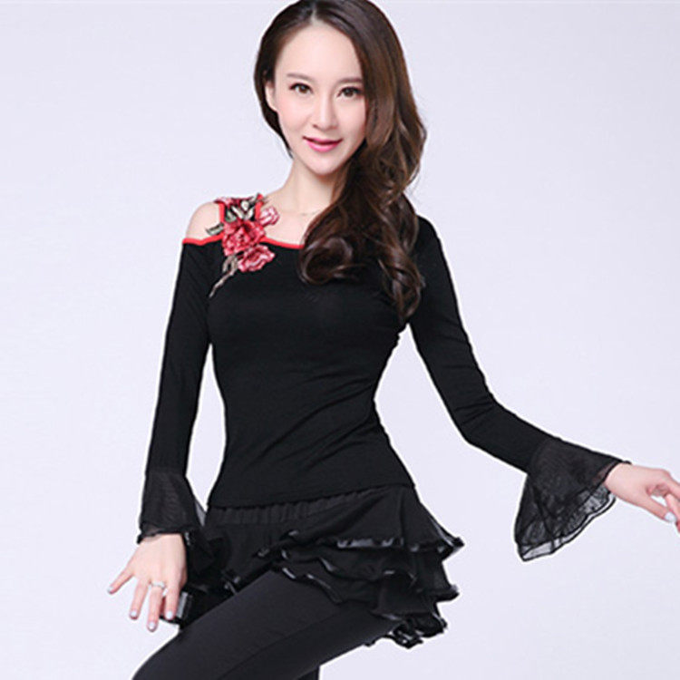 广场舞服装上衣春夏新款喇叭长袖衣拉丁舞成人练功服跳舞蹈衣服女