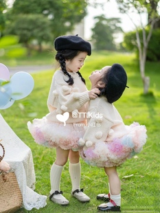 蓬蓬女童短裙网纱半身裙子冰淇淋色秋冬下装兔兔凸凸春夏季蛋糕裙