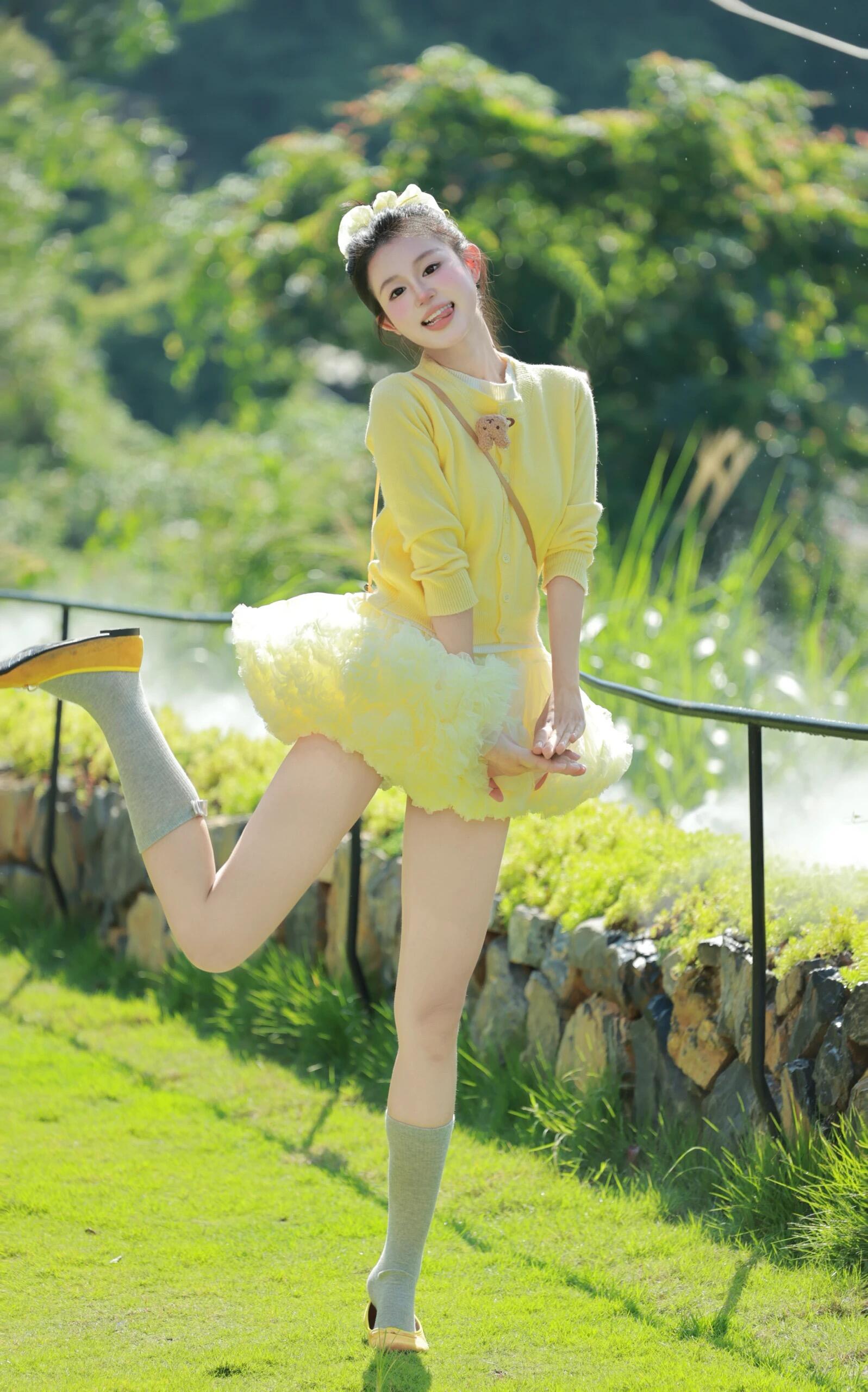 大人tutu裙鹅黄色成人高腰公主裙少女心甜美芭蕾舞蹈蓬蓬纱裙演出