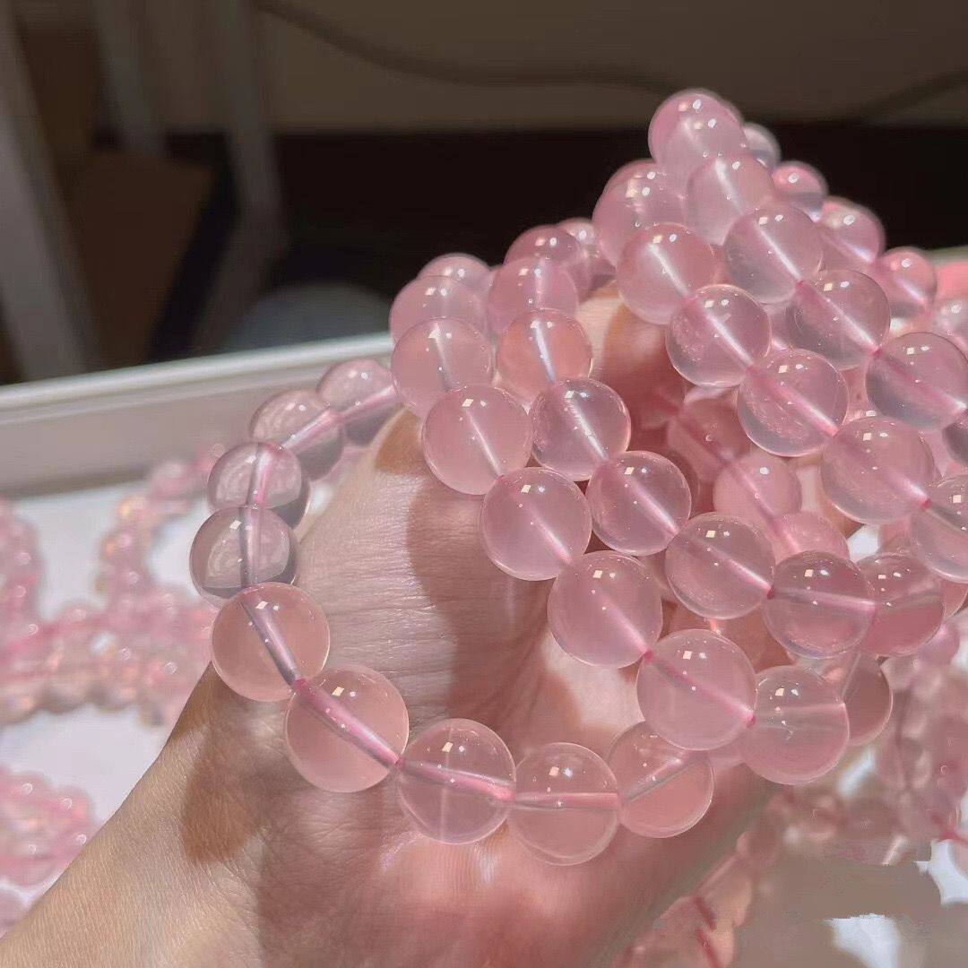 蜜桃粉莫粉手串莫桑比克星光粉晶手串芙蓉石六芒星天然粉水晶
