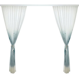 新中式窗帘纱帘免打孔山水画中国风2025新款客厅隔断帘透光不透人