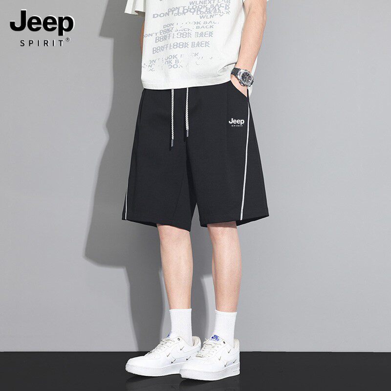 JEEP SPIRT运动短裤男款夏季加肥加大码纯棉五分裤宽松抽绳休闲裤