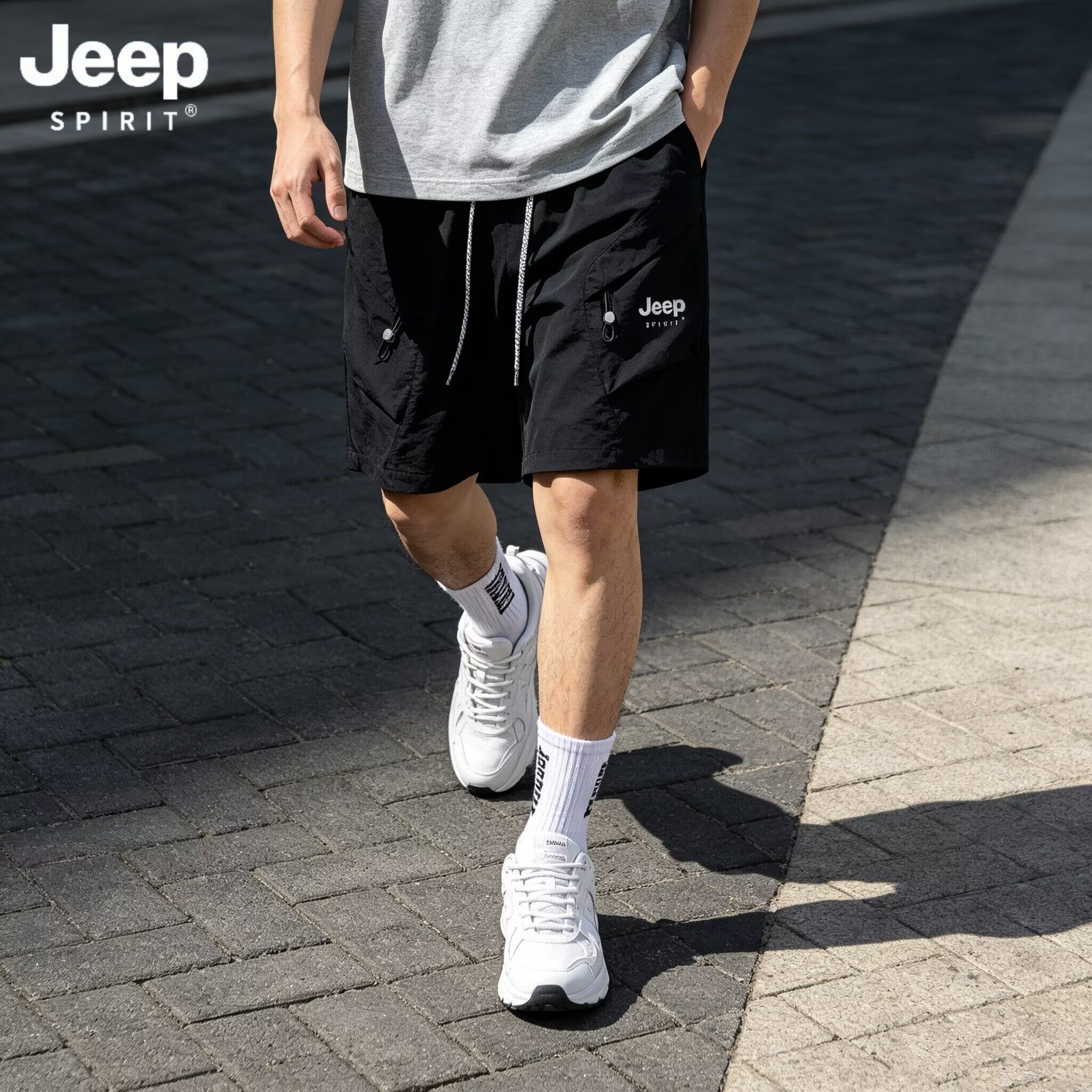JEEP SPIRIT吉普运动短裤男2026新款夏季潮牌工装休闲抽绳五分裤