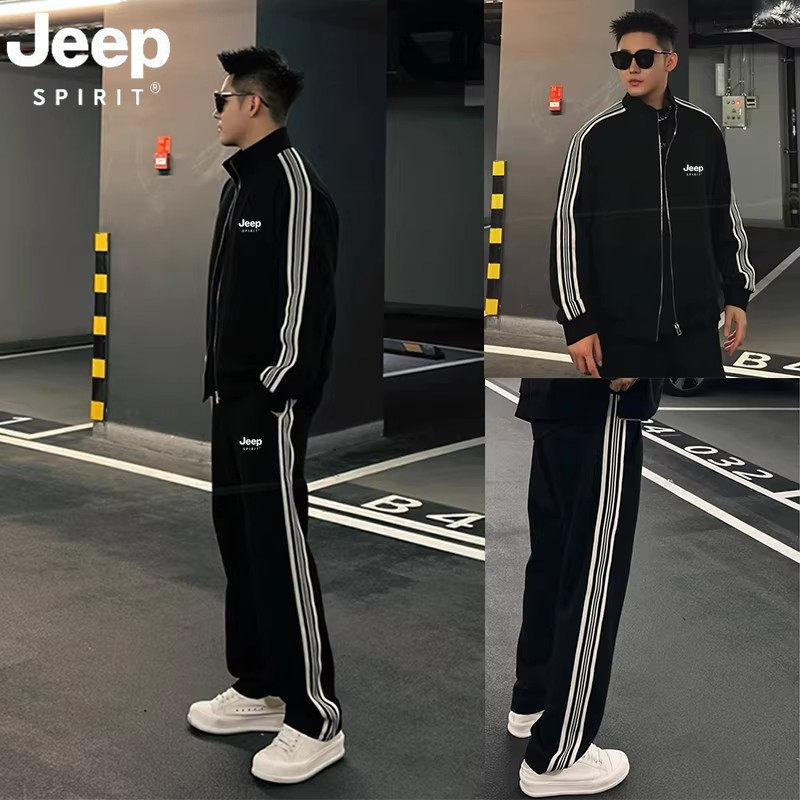 JEEP SPIRIT吉普开衫外套男款春季新款青少年纯棉卫衣长裤两件套