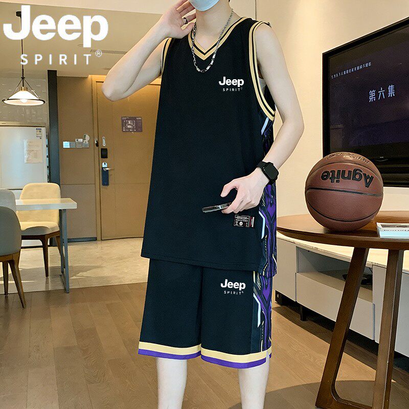 JEEP SPIRIT运动短裤男夏季青少年无袖球衣学生中考速干运动套装