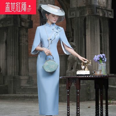 盖世红颜中式婚宴长袖刺绣旗袍