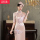 月下花伴9217 中国风旗袍 绣花复古长款 盖世红颜 手工高端新款