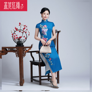 气质夏季 高端旗袍连衣裙年轻款 重绉真丝刺绣长款 女永相忘 现货