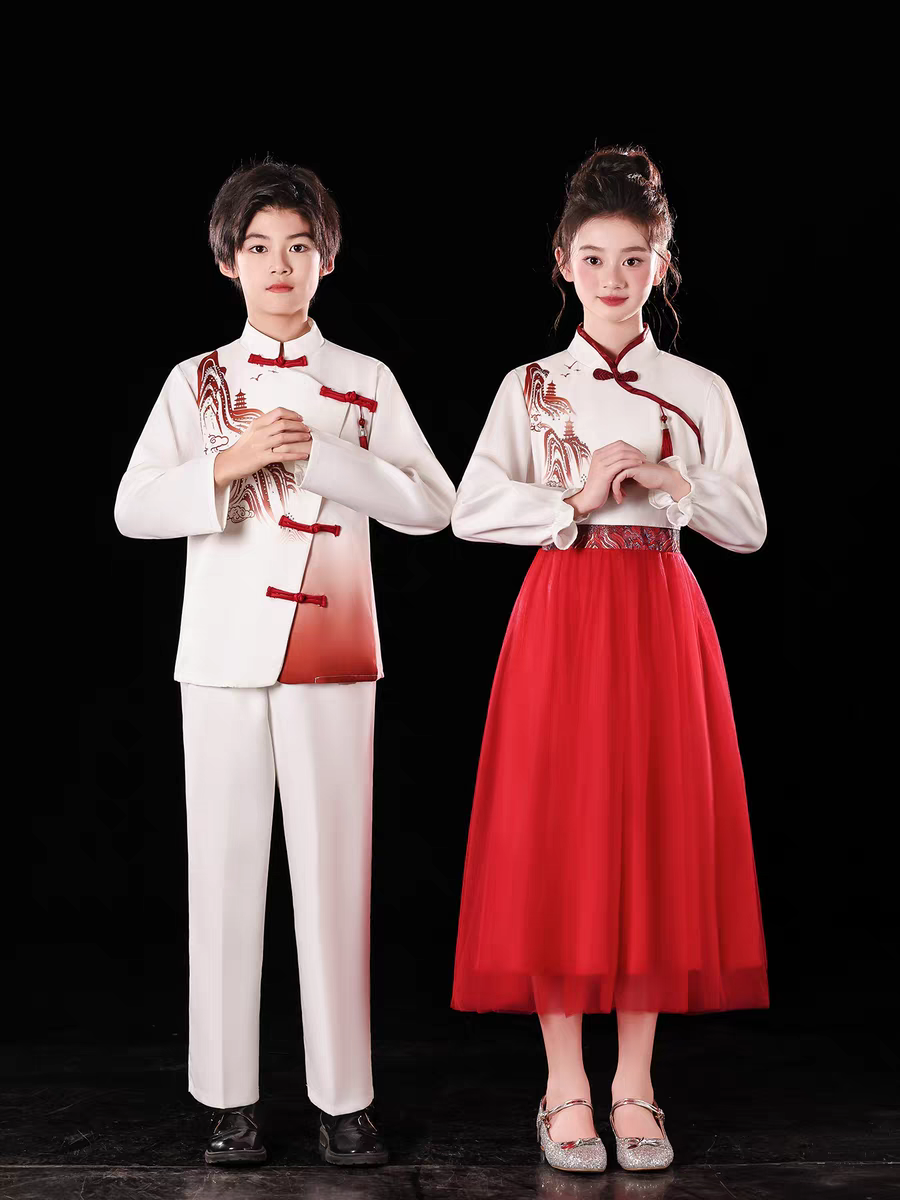 儿童合唱演出服小学生合唱团诗歌朗诵演讲比赛中国风元旦表演服装