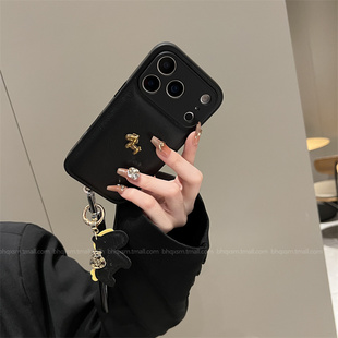 秋冬皮纹气垫黑色适用苹果17promax手机壳iPhone16pro马年皮质15pro新款14promax高级小众全包13防摔17保护套