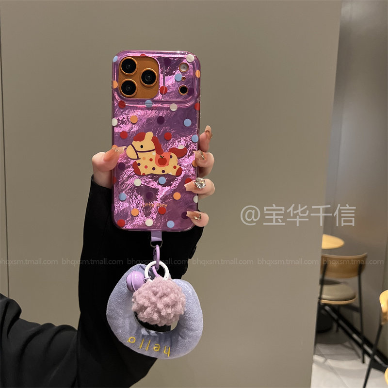 紫色波点小马手腕带适用于苹果17promax新年手机壳iPhone16pro高级小众14pro带挂绳15pro可爱17pro复古13女款,3C数码配件,手机保护套/壳,淘宝优惠券,粉丝福利购,淘宝优惠卷