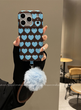 撞色ins磨砂棕底蓝爱心适用苹果17promax手机壳iPhone16pro复古个性15promax高级感14promx时尚13pro新款外壳