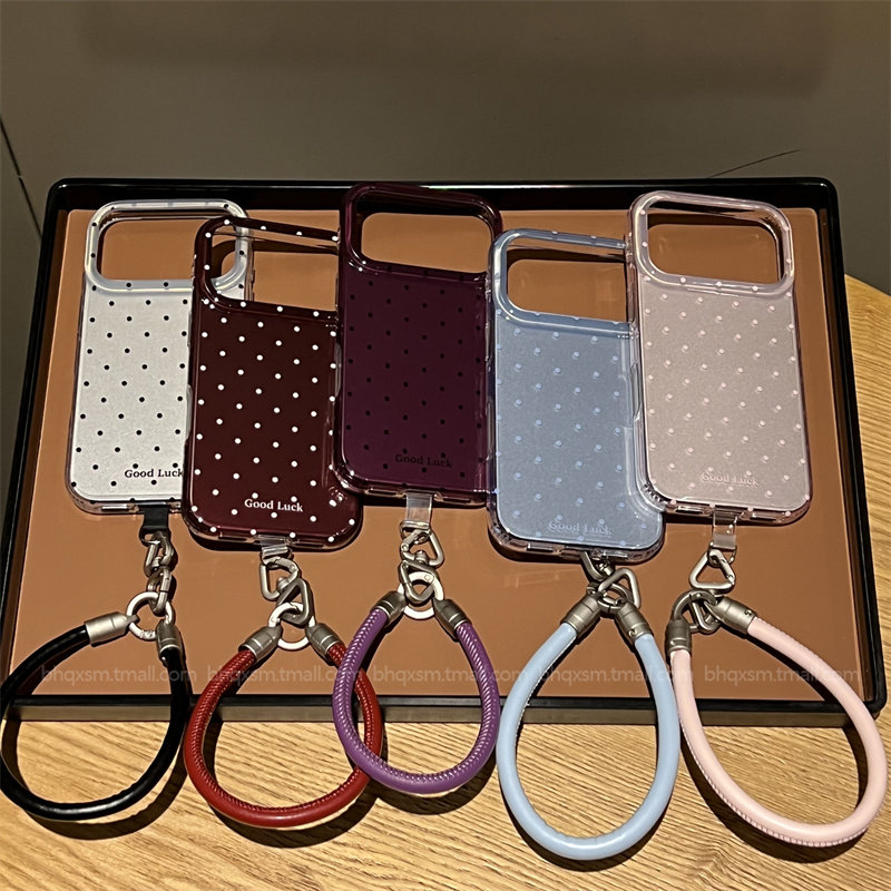 少女心粉底粉波点适用于苹果18promax手机壳iPhone17promax带挂绳15promax新款16promax创意iPhone17防摔女款