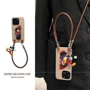 新款 红黑颜料涂鸦适用于苹果16promax手机壳iPhone15promax斜挎可背挂绳16pro小众14promax创意15pro防摔女款