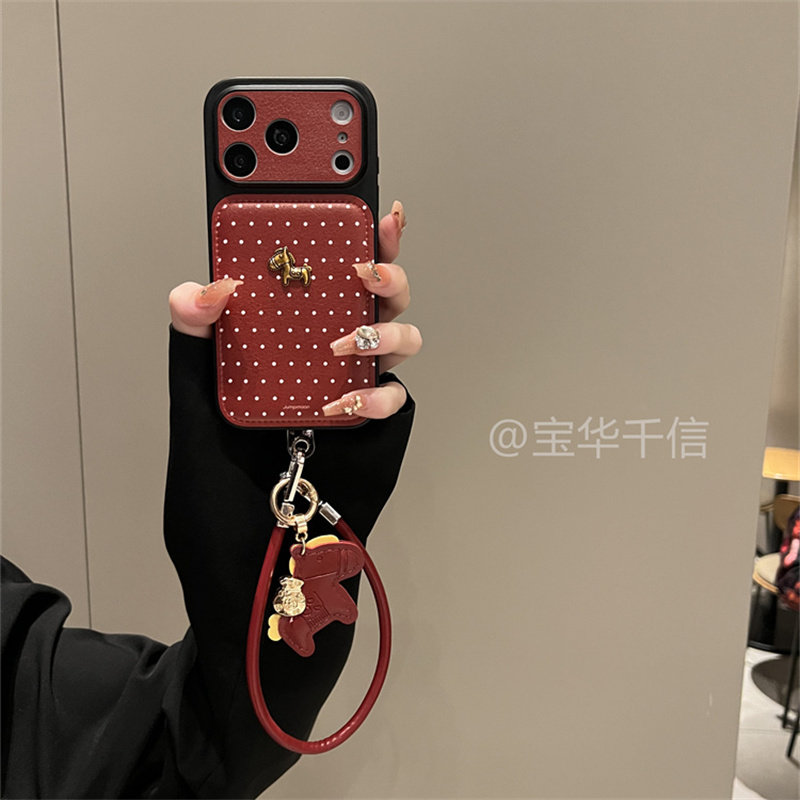 黑边红波点小金马适用于苹果17promax手机壳iPhone16promax高级感15pro新款14promax新年款17pro带挂绳13女款,3C数码配件,手机保护套/壳,淘宝优惠券,粉丝福利购,淘宝优惠卷