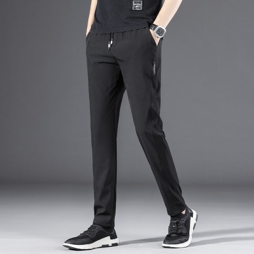 Autumn and winter casual pants men's black velvet trousers slim fit elastic no iron and cashmere regular versatile pants
