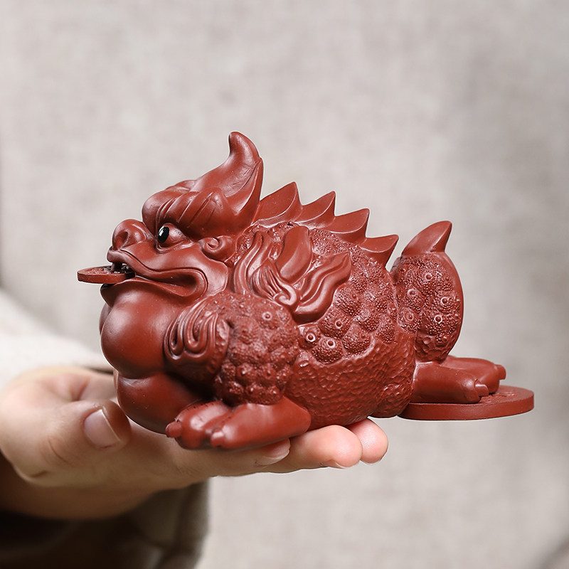 紫砂茶宠富足独角金蟾精品茶桌摆件手工可养茶台茶桌摆设茶具配件