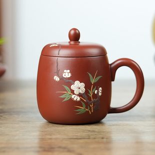 宜兴紫砂杯原矿彩绘梅花办公杯大红袍功夫茶具家用单壶泡茶壶茶具
